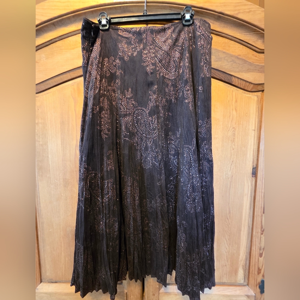 Reba Womens Maxi Lined Skirt Flowy Gypsy Boho Cowgirl Brown Copper Accents Sz 12 - Picture 8 of 10